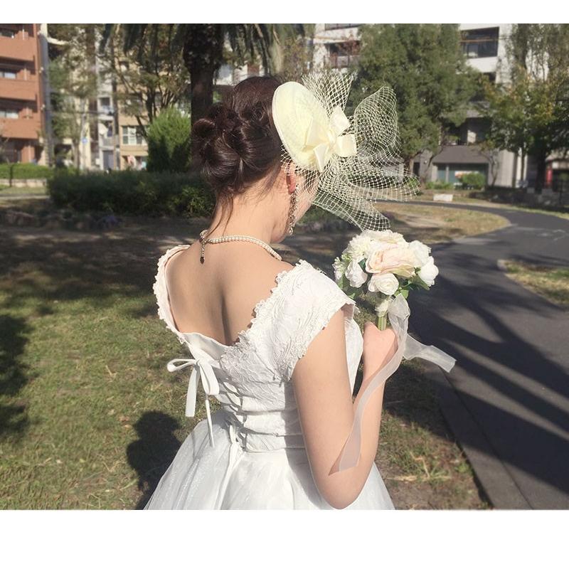 ウェディング ヘッドドレス ヘアアクセサリー 結婚式 チュール ブライダル トーク帽 髪飾り 帽子 カクテルハット トークハット ミニハット リボン cl005｜machree-ys｜04