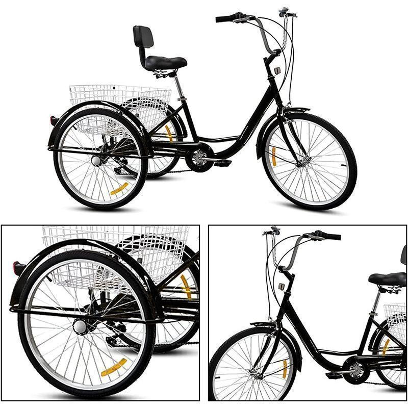大人用三輪車 24インチ 7スピード 3輪自転車 大人用 三輪自転車 トライク マンパワーペダル 三輪車 男性女性向け 買い物かご付き 