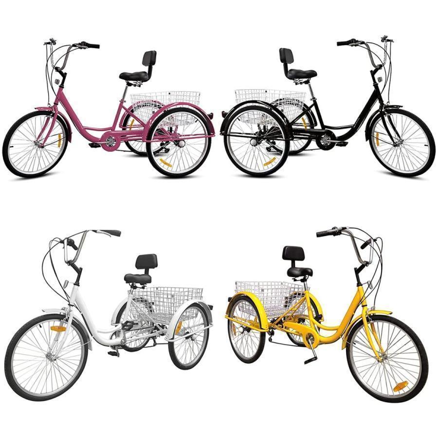 大人用三輪車 24インチ 7スピード 3輪自転車 大人用 三輪自転車 トライク マンパワーペダル 三輪車 男性女性向け 買い物かご付き 