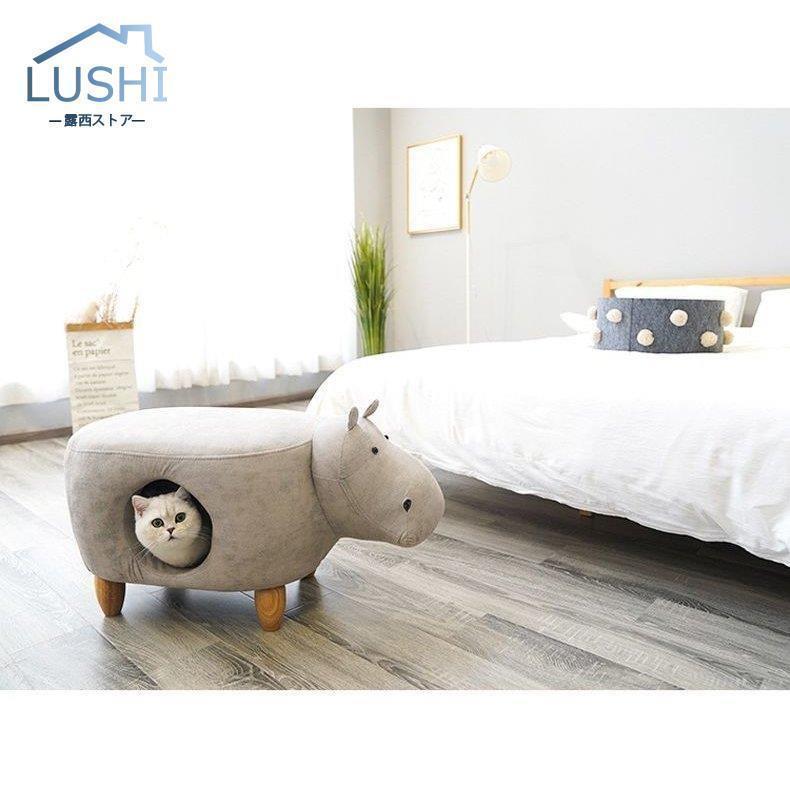 ねこ用ベッド ペットベッド キャットハウス スツール 椅子 猫用ハウス ねこグッズ ペット用品 ねこ用品 動物型 レザー調 インテリア かわいい おし cm ×