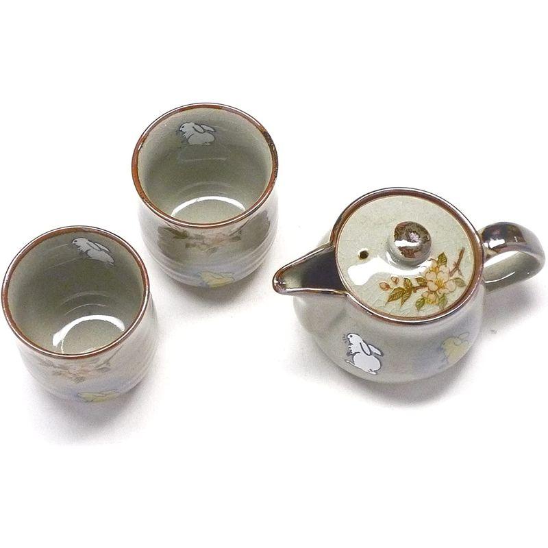 独特の素材九谷焼茶器・急須・ティーポット3点セット小 白兎しだれ桜裏絵 食器、グラス、カトラリー