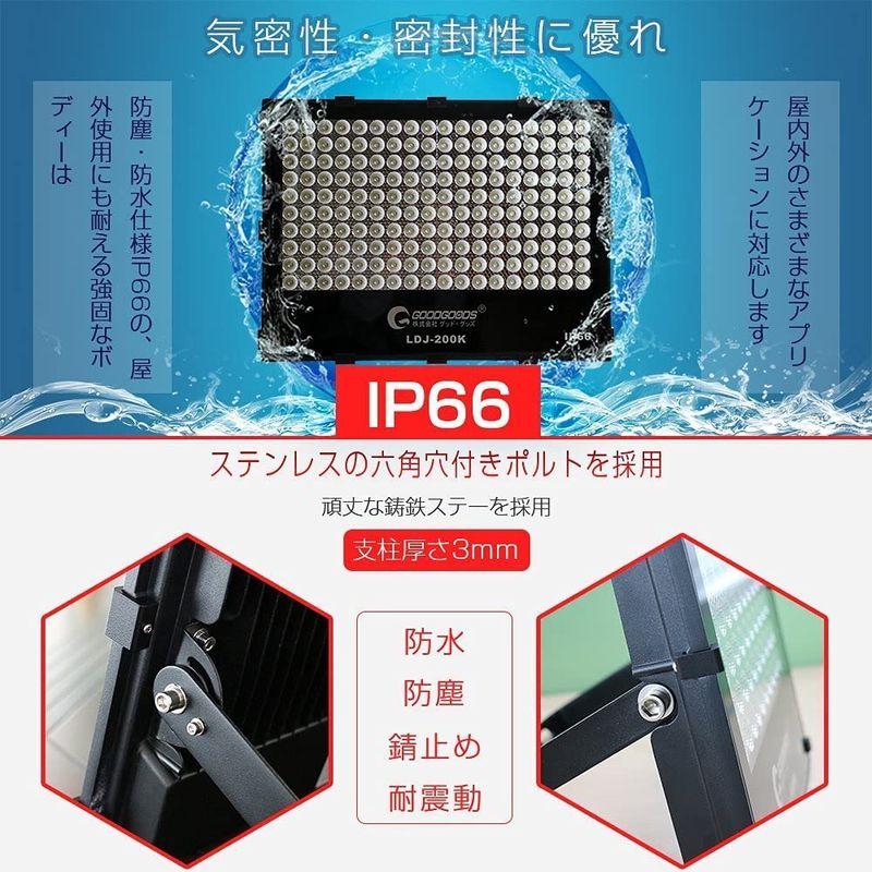 グッド・グッズ　200W　LED　作業灯　LEDライト　倉庫　極薄型　フラッドライト　投光器　IP65　防水　屋外　照明　28080LM　駐