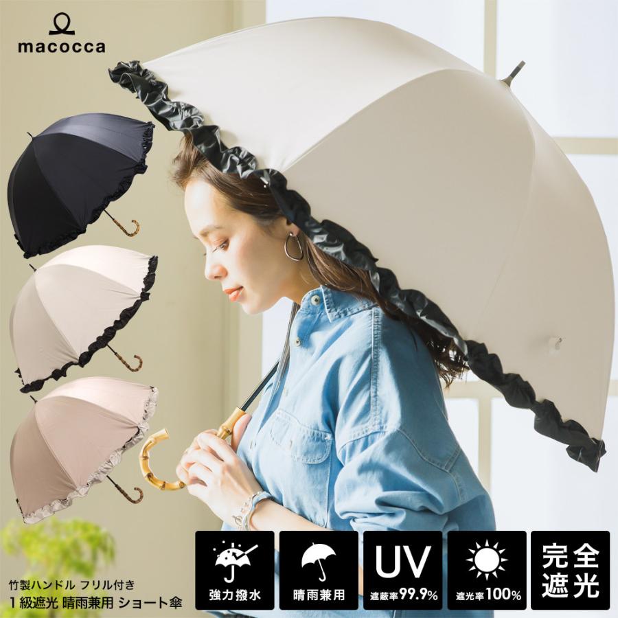 完全遮光 日傘遮光率100 Uv遮蔽率99 9 以上 竹手元フリルショート傘 長傘 竹製ハンドル 雨傘 紫外線カット Uvカット 晴雨兼用 遮熱 9216 Bamboo S21 Macocca 通販 Yahoo ショッピング