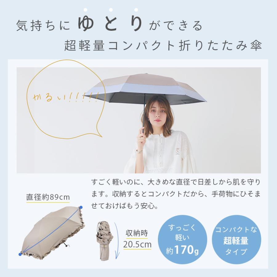 軽量 完全遮光 日傘  折りたたみ傘 uchimizu(ウチミズ) 軽量折りたたみ フリル 遮光率100% 遮蔽率100% 晴雨兼用 撥水 紫外線カット UVカット 7462 | macocca | 06