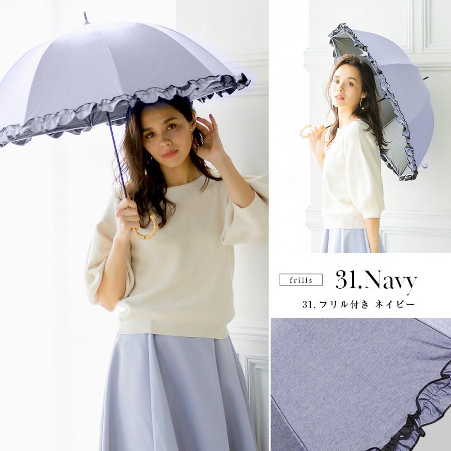 100 完全遮光 日傘 雨傘 晴雨兼用傘 ブラックコーティング ダンガリー風 ショート傘 フリル 無地切替 9036 9038 Dungaree S Macocca 通販 Yahoo ショッピング