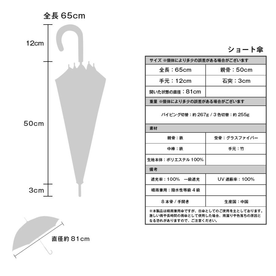 完全遮光 日傘 遮光率100% 1級遮光 UV遮蔽率100% 晴雨兼用 ショート傘 50cm 竹ハンドル バンブーハンドル 紫外線カット UVカット パイピング切替 3色切替 | macocca | 16