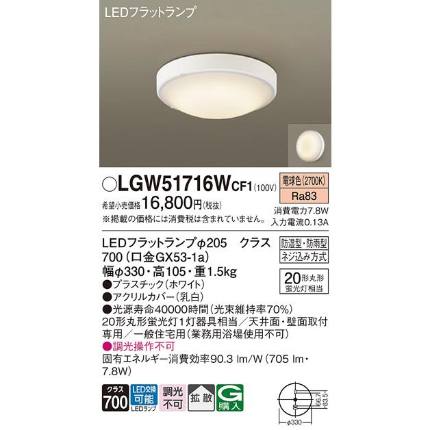 Panasonic（パナソニック） LGW51716W CF1 LED シーリングライト 丸管