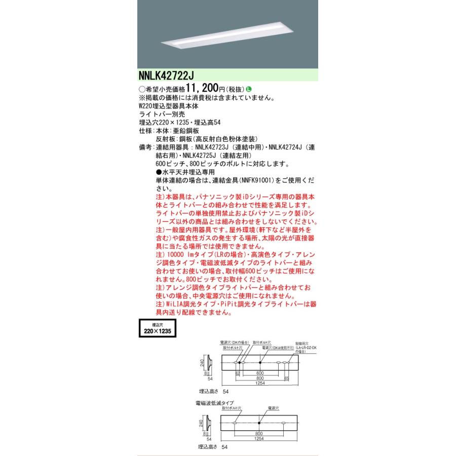 Panasonic（パナソニック） 在庫あり NNLK42722J 天井埋込型 器具本体