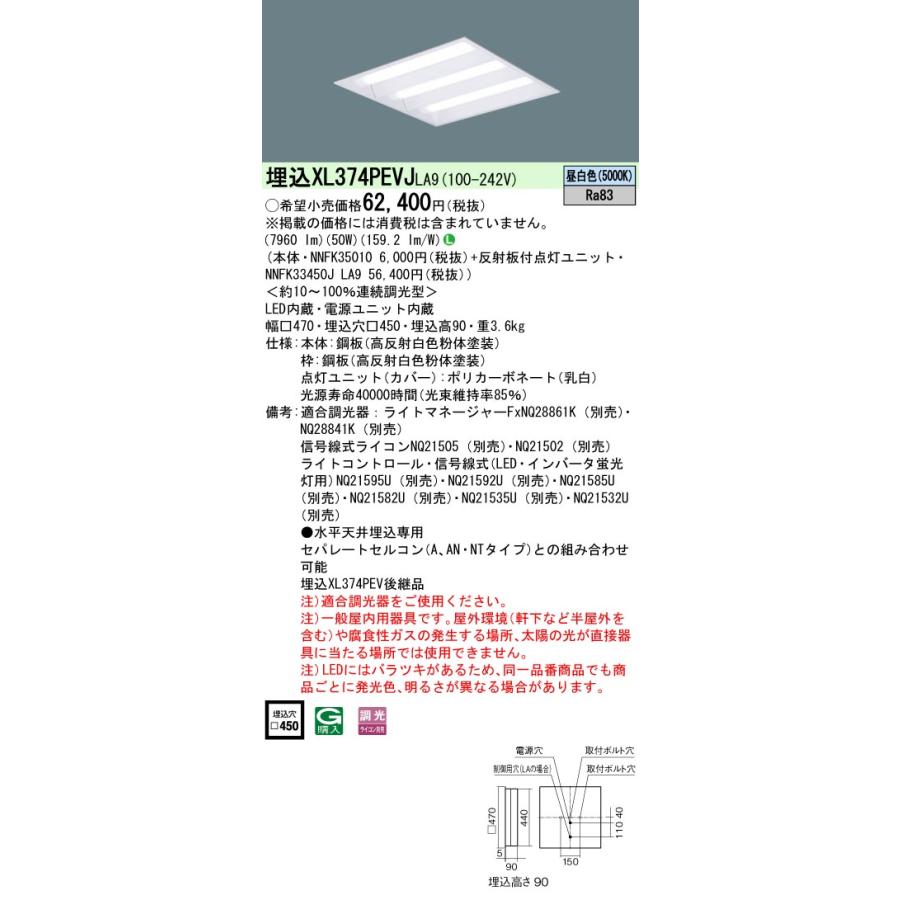 XL374PEVJLA9 セット品内訳 NNFK35010 NNFK33450JLA9 パナソニック スクエアシリーズ XL374PEVJ LA9 法人様限定販売｜macocoro｜02