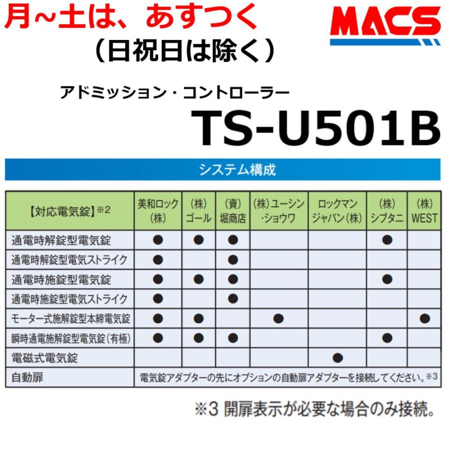 TS-U501B 3台セット販売　 電気錠制御盤システム アート( TS-U501 TS-U501A　後継機) ART 台数値引き！　領収書は注文履歴からダウンロード可の画像