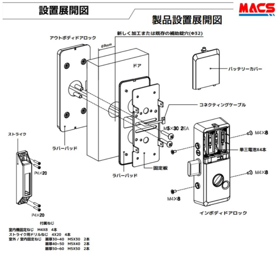 あすつく スマートリムロックライト ACS-BH2 セット販売 エボルタ同梱 Smart RimLock Lite ホルソー ドリルビット付き FUKI INAHO  指紋 タッチパネル 非接触IC |  | 04