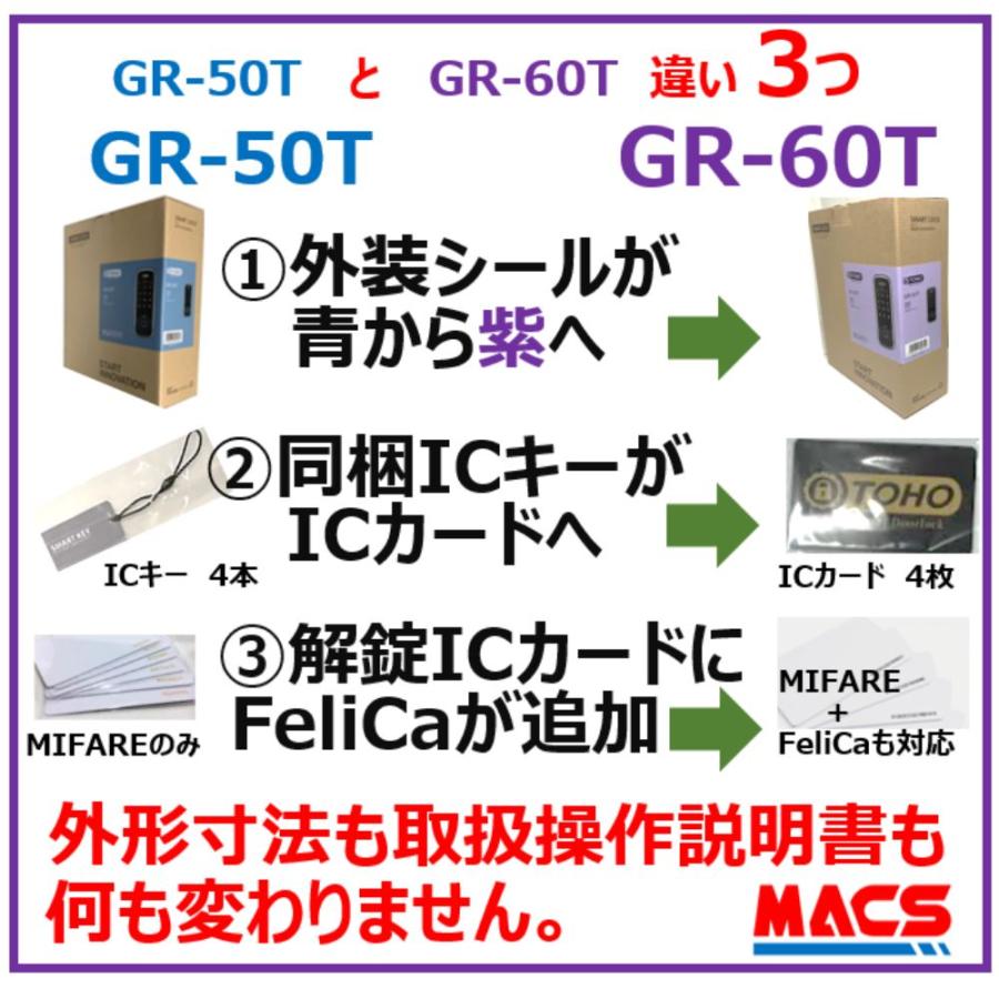 GR-60T リモコン1個付き 室内機横型　GR-50T 後継機 マルチ解錠電子錠 (指紋,非常キー,暗証番号,ICキー,リモコン) 領収書は注文履歴からDL可　東邦金属 TOHO |  | 01