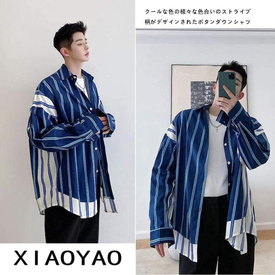 22年最新海外 メンズファッション Xiaoyao メンズ シャツ 長袖 ストライプ柄 ビッグシャツ オーバーサイズ ファッション 襟付きカジュアルシャツ 秋服 ストリート系 韓国風 Www Threeriversofs Com