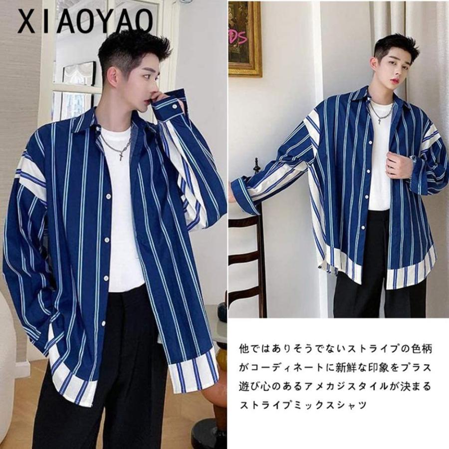 22年最新海外 メンズファッション Xiaoyao メンズ シャツ 長袖 ストライプ柄 ビッグシャツ オーバーサイズ ファッション 襟付きカジュアルシャツ 秋服 ストリート系 韓国風 Www Threeriversofs Com