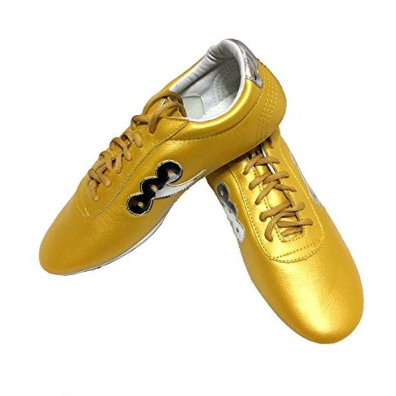 オリエンタルドラゴン 中国武術 シューズ 黄 カンフー 気功 牛革 レザー 靴 メンズ レディース (25.0)