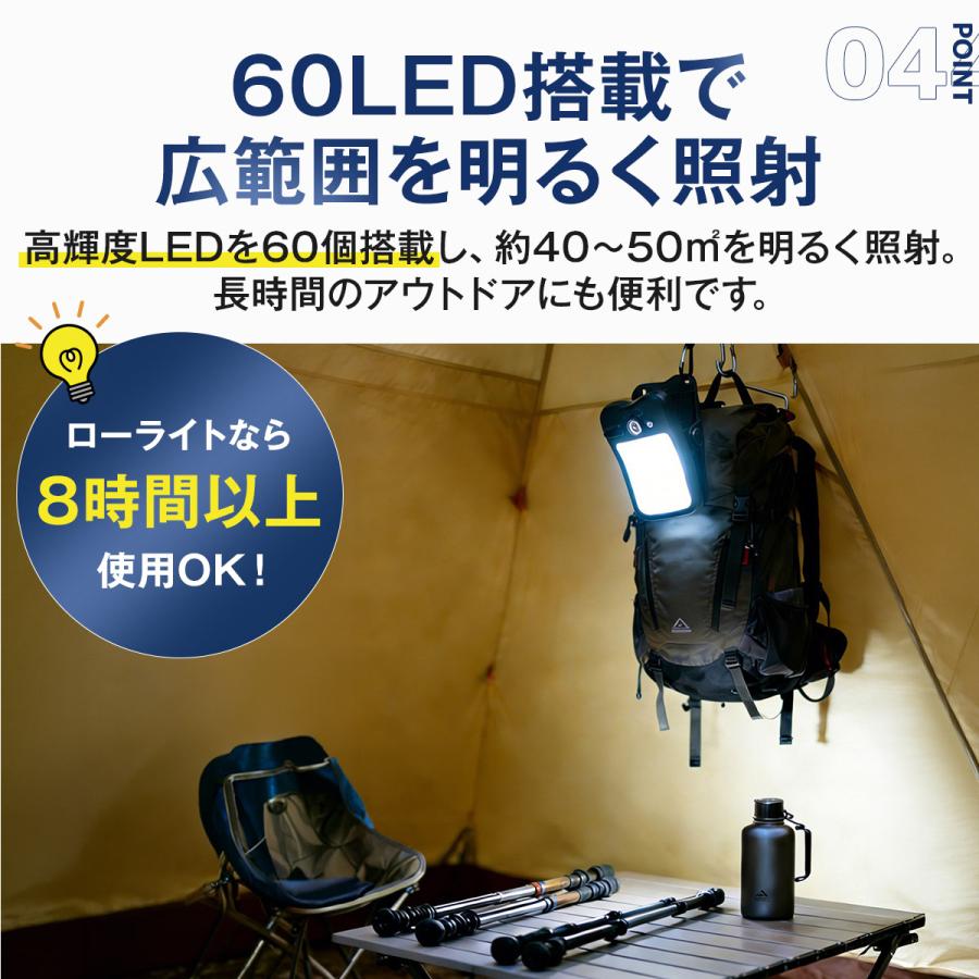 ソーラーキャンプライト クリップ式 60LED 3段階調光 防水 防災 停電
