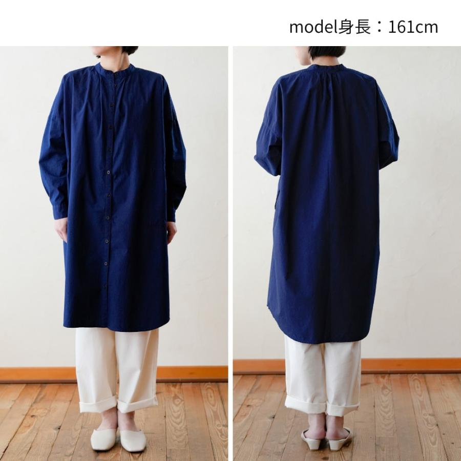 ワンピース 長袖 ロング シャツ タイプ ライター クロス 藍染 藍  