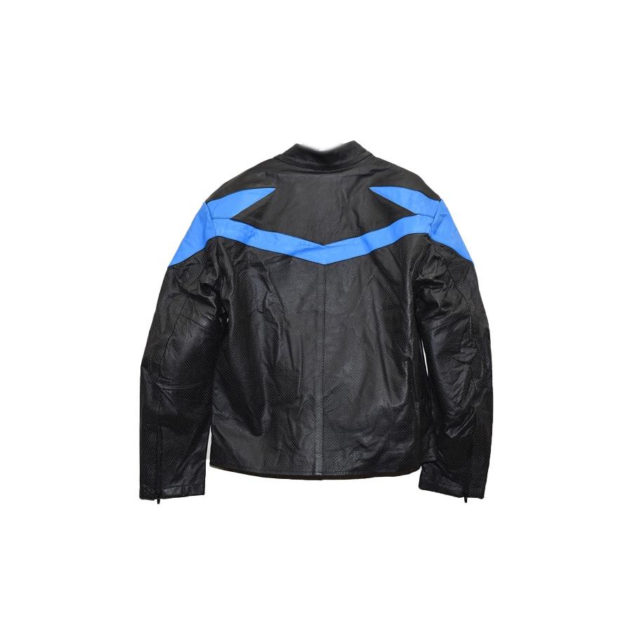 激シブ 完全防備牛革パンチング/ライダース ブラックブルー 蒸れない