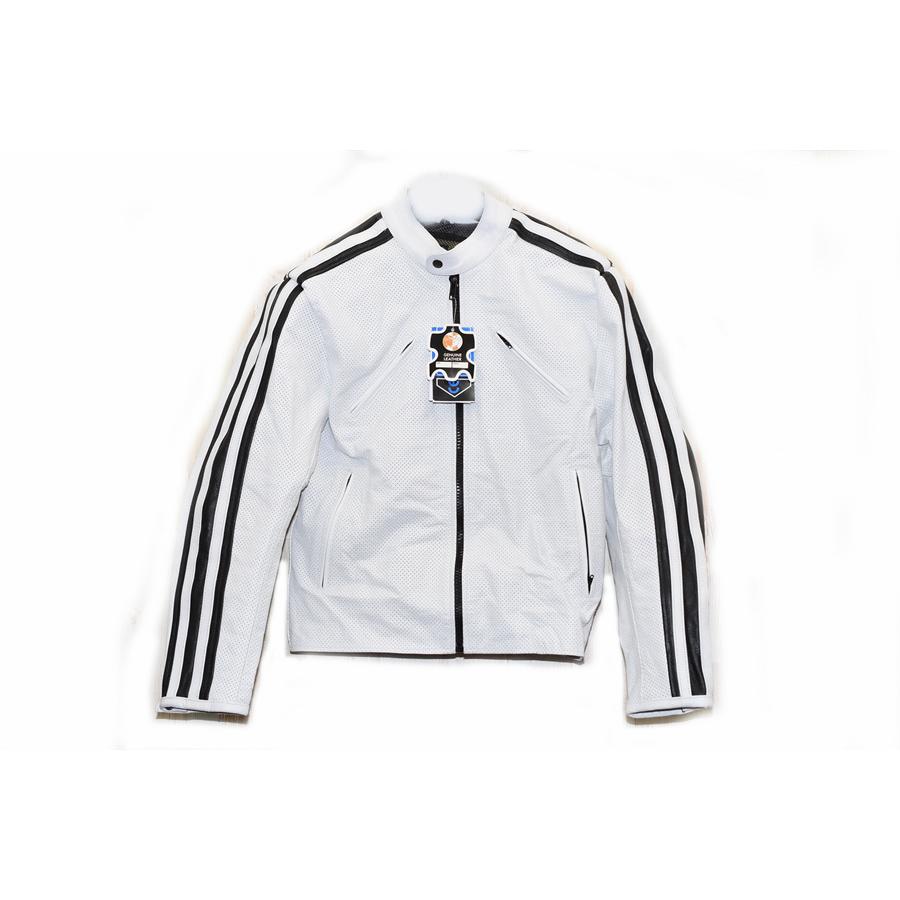 激シブ 完全防備牛革パンチング/ライダース　ブラックホワイトライン　蒸れない・快適ツーリング　柔らかいバッファローレザー