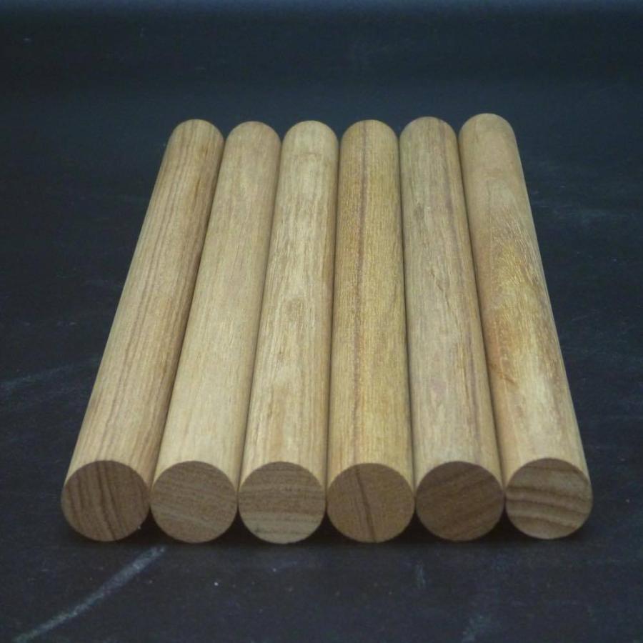 ミャンマー産 チーク 丸棒6本セット 直径20mm×長さ310mm 仕上げ加工