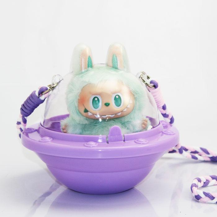 新品Labubu3個セット緑色、紫色、オレンジ色+ 3個クリアケース付き LABUBU ケース UFOケース ストラップ付き ラブブ 保護ケース クリア