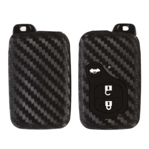 TOYOTA トヨタ カーボン調 シリコン キーカバー ブラック 86 マークX プリウス クラウン などに キーケース キーホルダー キーレス アクセサリー | ヴィッツ | 01
