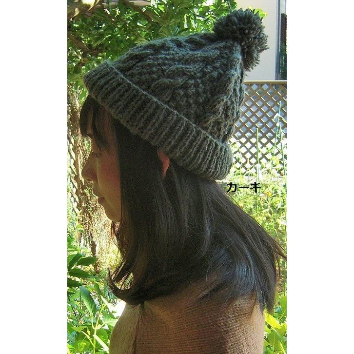 ケーブルニットキャップ　ポンポン | 