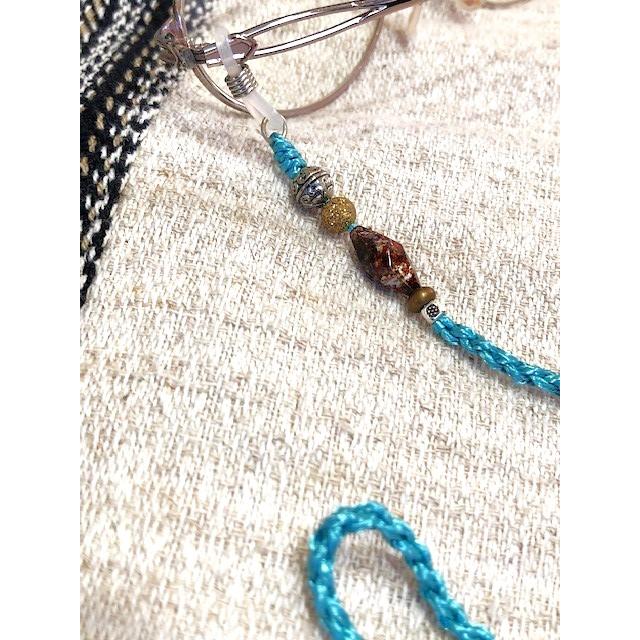 メガネストラップ　チェーン　ハンドメイド　ブルー |  | 01