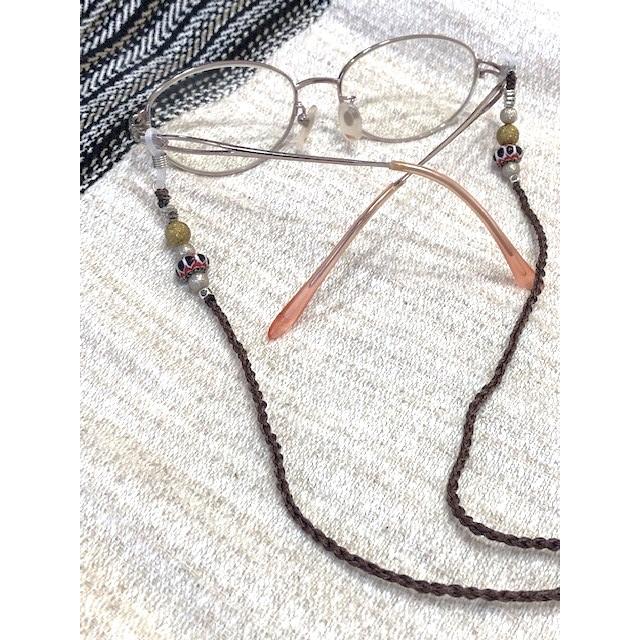 メガネストラップ　チェーン　ハンドメイド　ブラウン | 