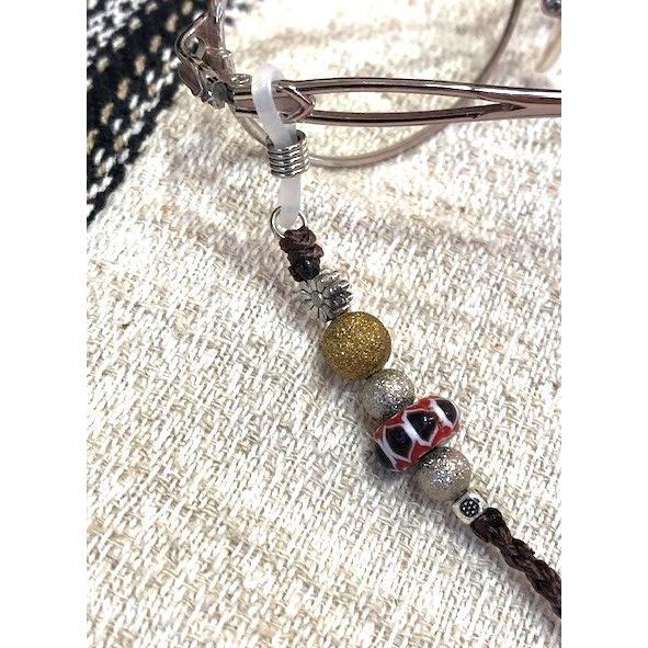 メガネストラップ　チェーン　ハンドメイド　ブラウン |  | 01