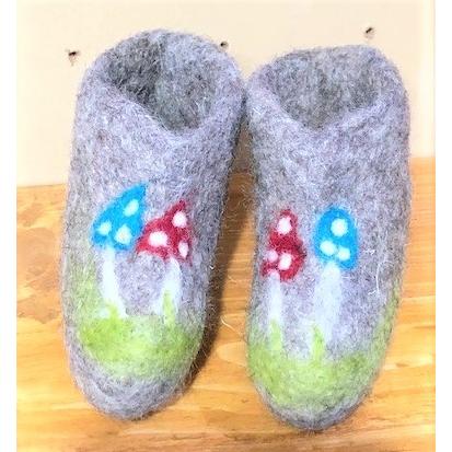 ベビー　フェルトルームシューズ　きのこ　ナチュラルグレー | 