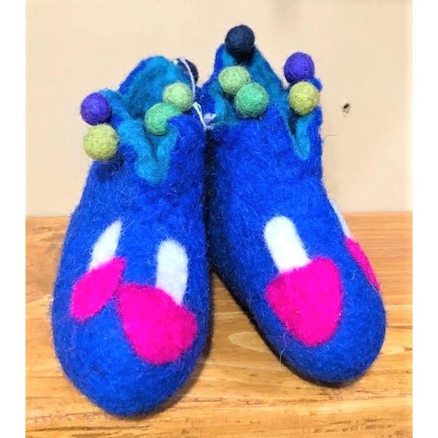 ベビー　フェルトルームシューズ　きのこ　ブルー　 | 