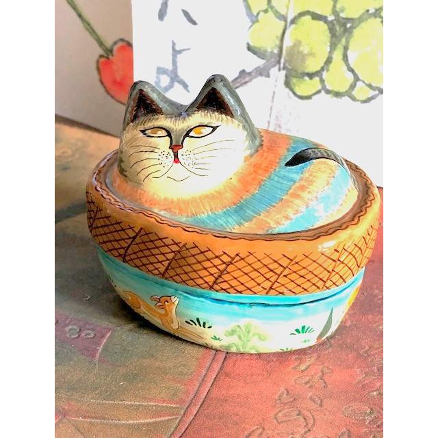 小物入れ　猫　置物　ハンドペイント　A | 