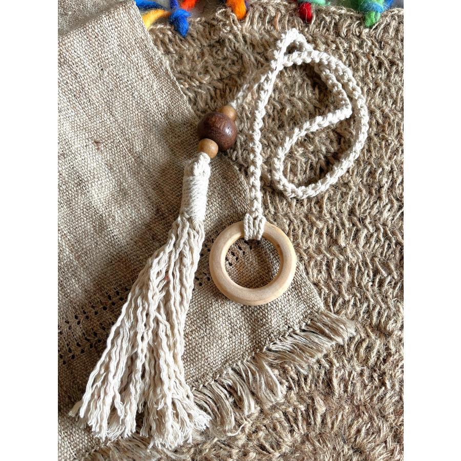 カーテンホルダー タッセル カーテン留め 100％コットン ウッドリング、ウッドビーズ付き　1個売り |  | 02