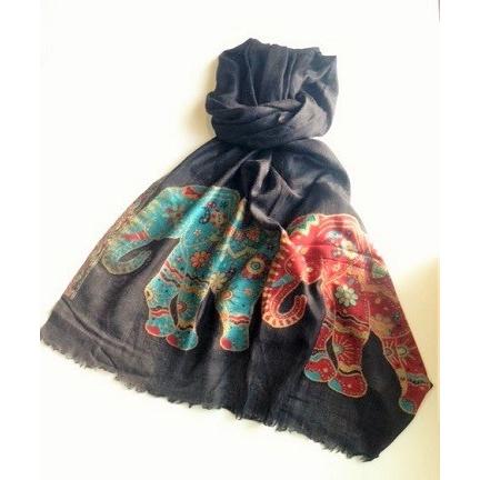 100％カシミアストール　ブラック　エレファント | 