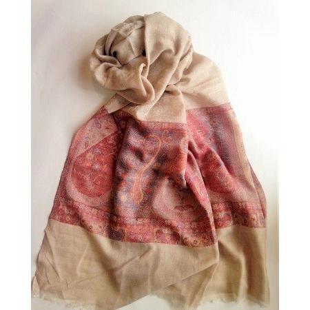 100％カシミアストール　ペイズリー　ベージュ | 