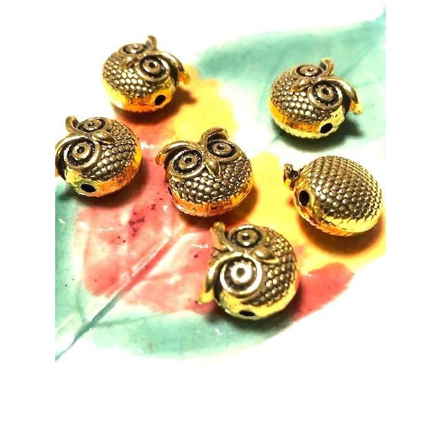 メタルビーズ　フクロウ　ゴールド　6個入り | 