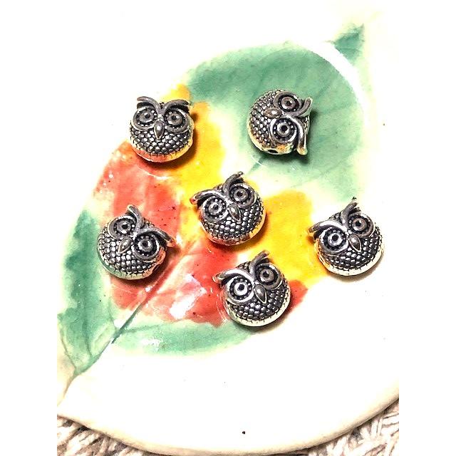 メタルビーズ　フクロウ　シルバー　6個入り | 