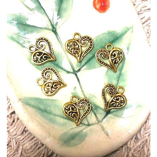 メタルチャーム　ハート　ゴールド　6個入り　12mm | 