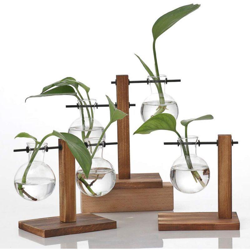 本店は キッチン家電 水耕栽培花瓶 電球形ガラス瓶 水栽培 木製枠 花瓶 卓上花瓶 一輪挿し 花瓶花器 シンプル おしゃれ テラリウム容器 店舗 オフィス 家の装
