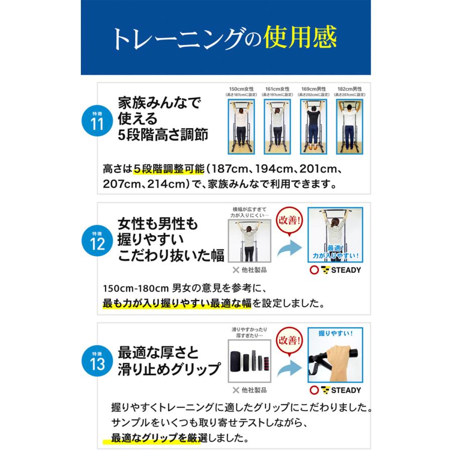 ぶら下がり健康器 懸垂マシン 安定強化版 チンニングスタンド 懸垂バー ぶらさがり健康器 けんすいマシーン STEADY ST101｜madurez｜13