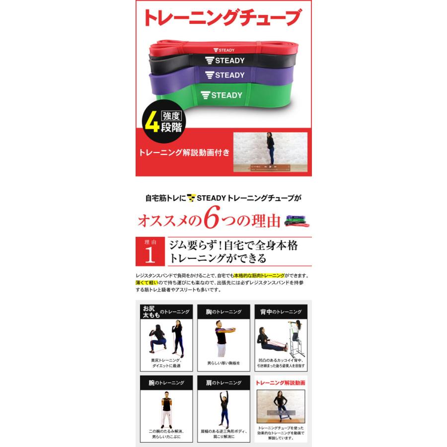 STEADY トレーニングチューブ 赤 強度ソフト トレーニング動画付