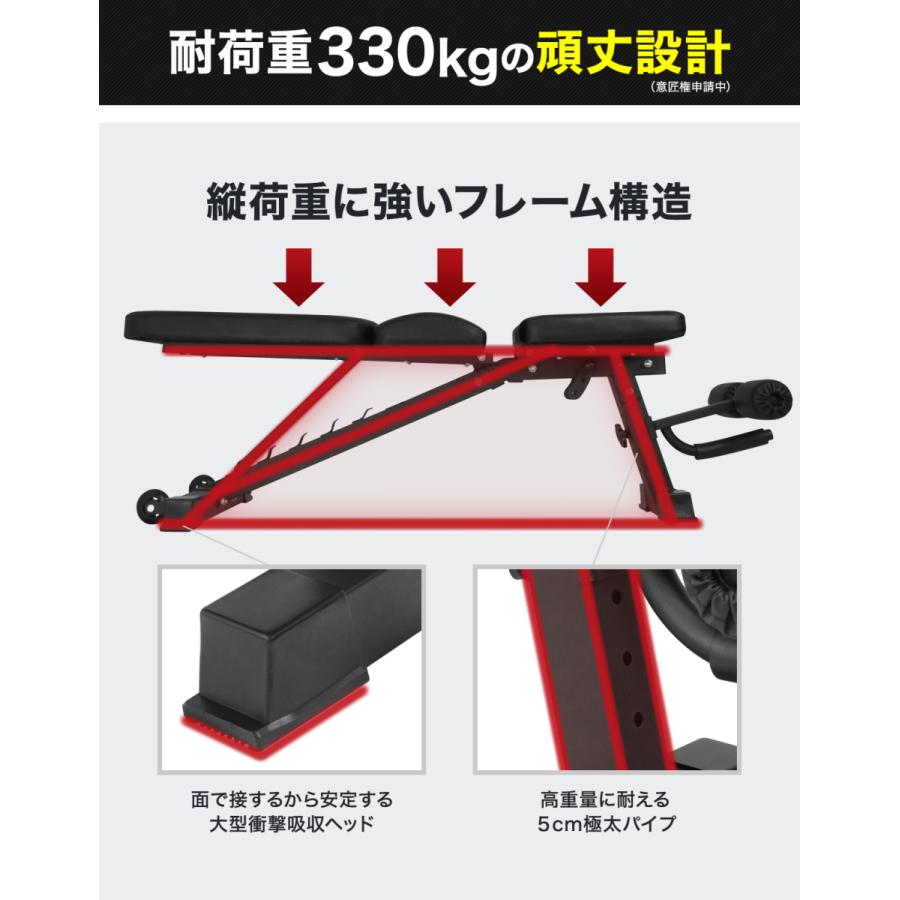 トレーニングベンチ (アドバンスモデル) 独自のBack Protection 耐荷重330kg 角度調整 折りたたみ 組立簡単 1年保証 STEADY ステディ インクライン｜madurez｜07