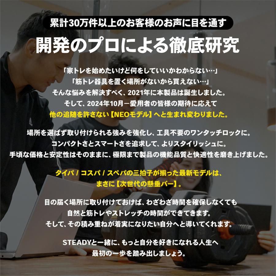 STEADY（ステディ） 懸垂バー ロング 耐荷重200kg ぶら下がり ネジ不要