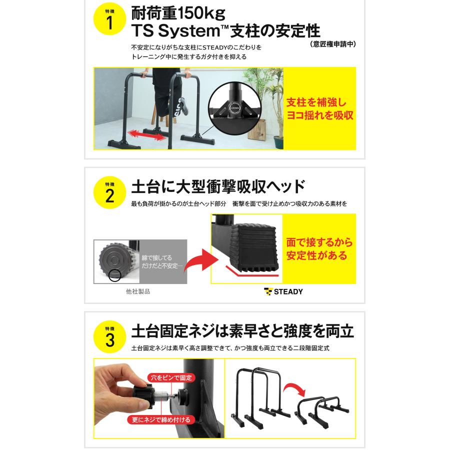 STEADY ディップススタンド 新開発TS System支柱 耐荷重150kg STEADY ディップススタンド 新開発TS System支柱 耐荷重150kg