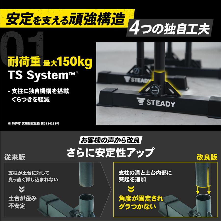 STEADY ディップススタンド　ブラック STEADY ディップススタンド 新開発TS System支柱 耐荷重150kg