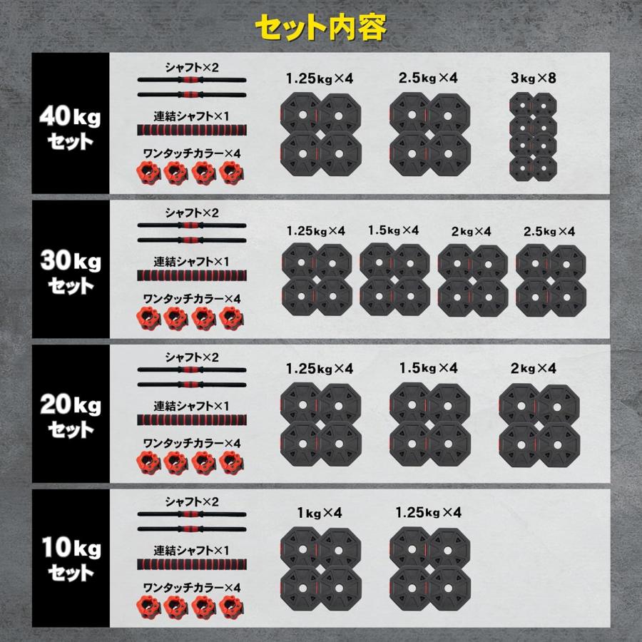 STEADY（ステディ） 可変式ダンベル 20kg 2個セット 家庭用 ワンタッチ