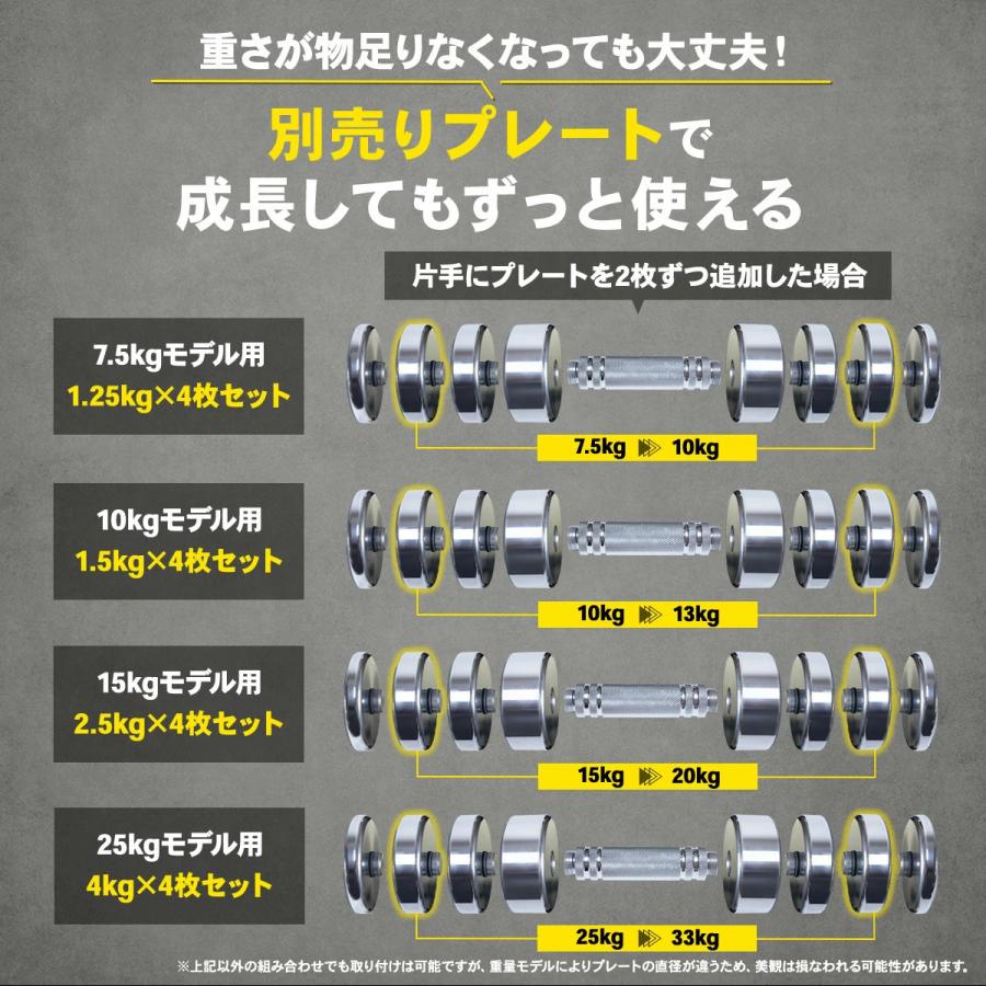 STEADY（ステディ） 可変式ダンベル クローム 15kg 2個セット 家庭用