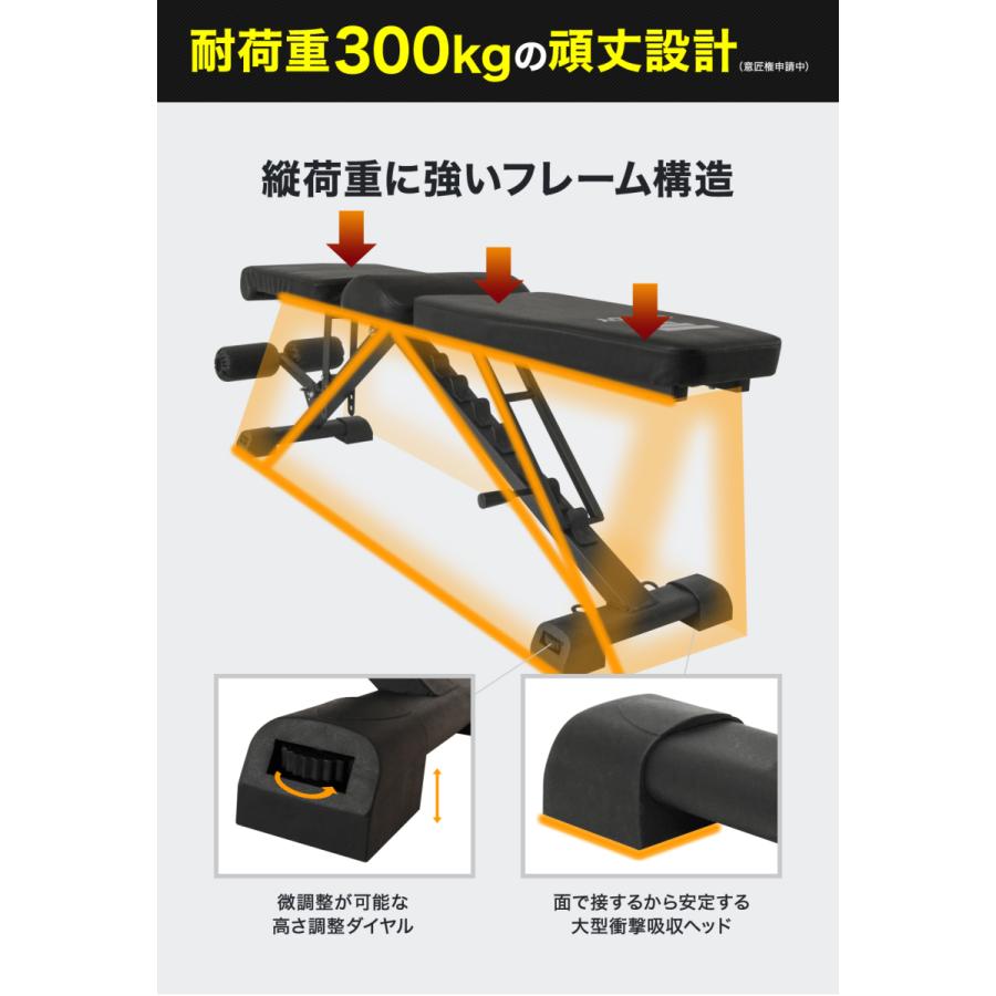 トレーニングベンチ (スタンダードモデル) 独自のBack Protection 耐荷重300kg 角度調整 折りたたみ 組立不要 [1年保証] STEADY ステディ インクラインベンチ｜madurez｜07