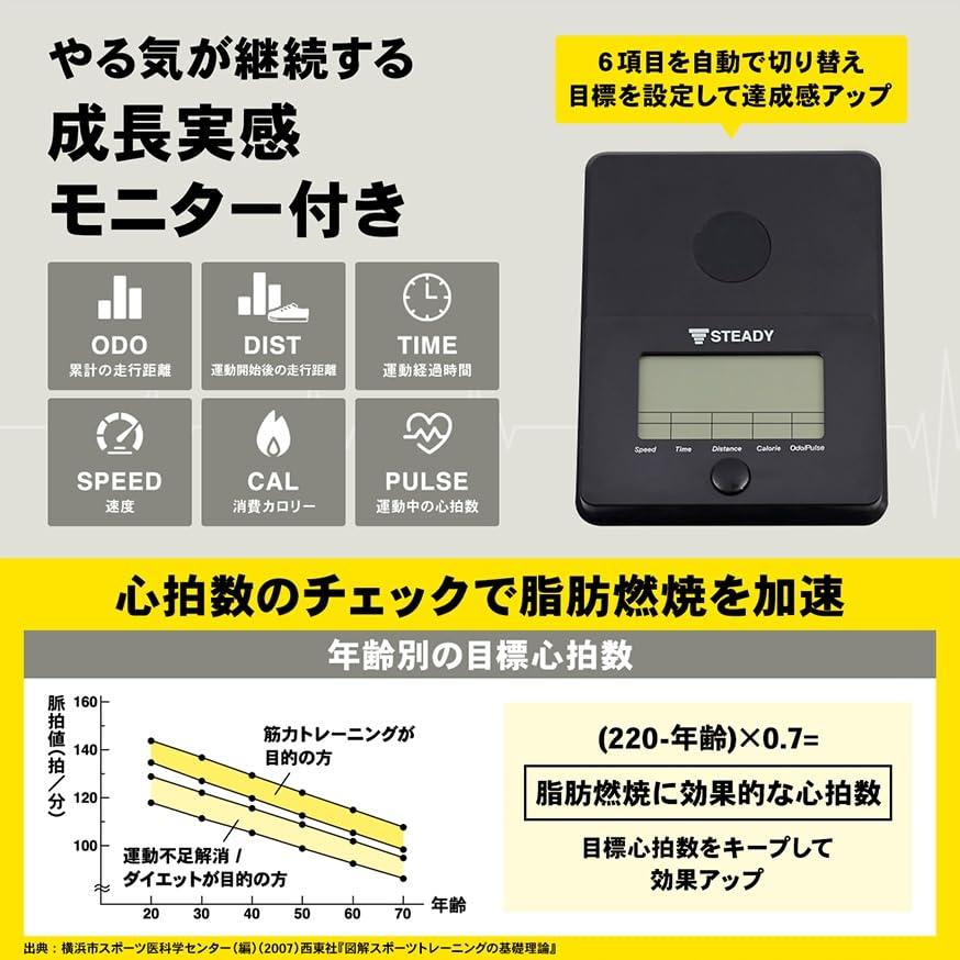 フィットネスバイク マット付き 静音 家庭用 バンド付き 有酸素運動 心拍表示  エアロバイク コンパクト 省スペース 時短トレーニング 365日保証 STEADY ST143_11